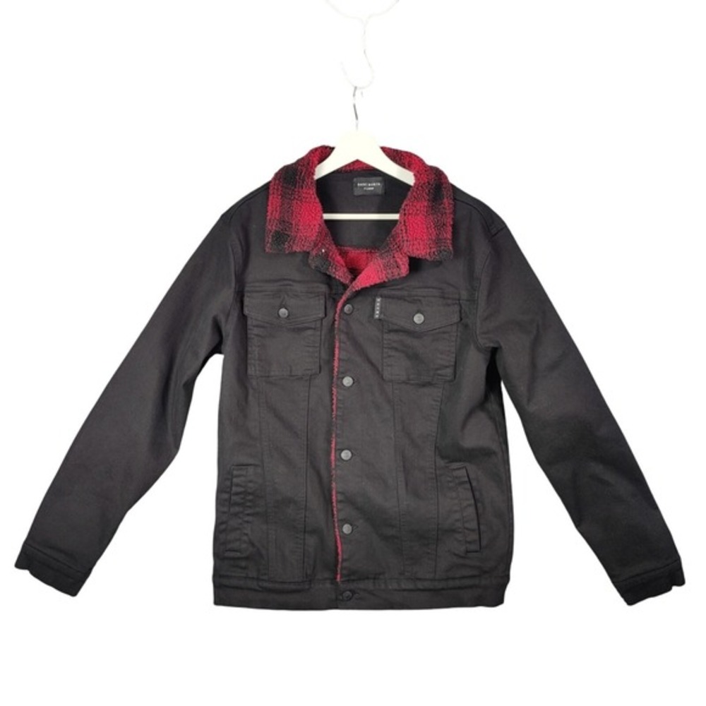 Saint Morta Mens Streetwear Grunge Sherpa Denim Jacket XL Black Red Plaid Lined
